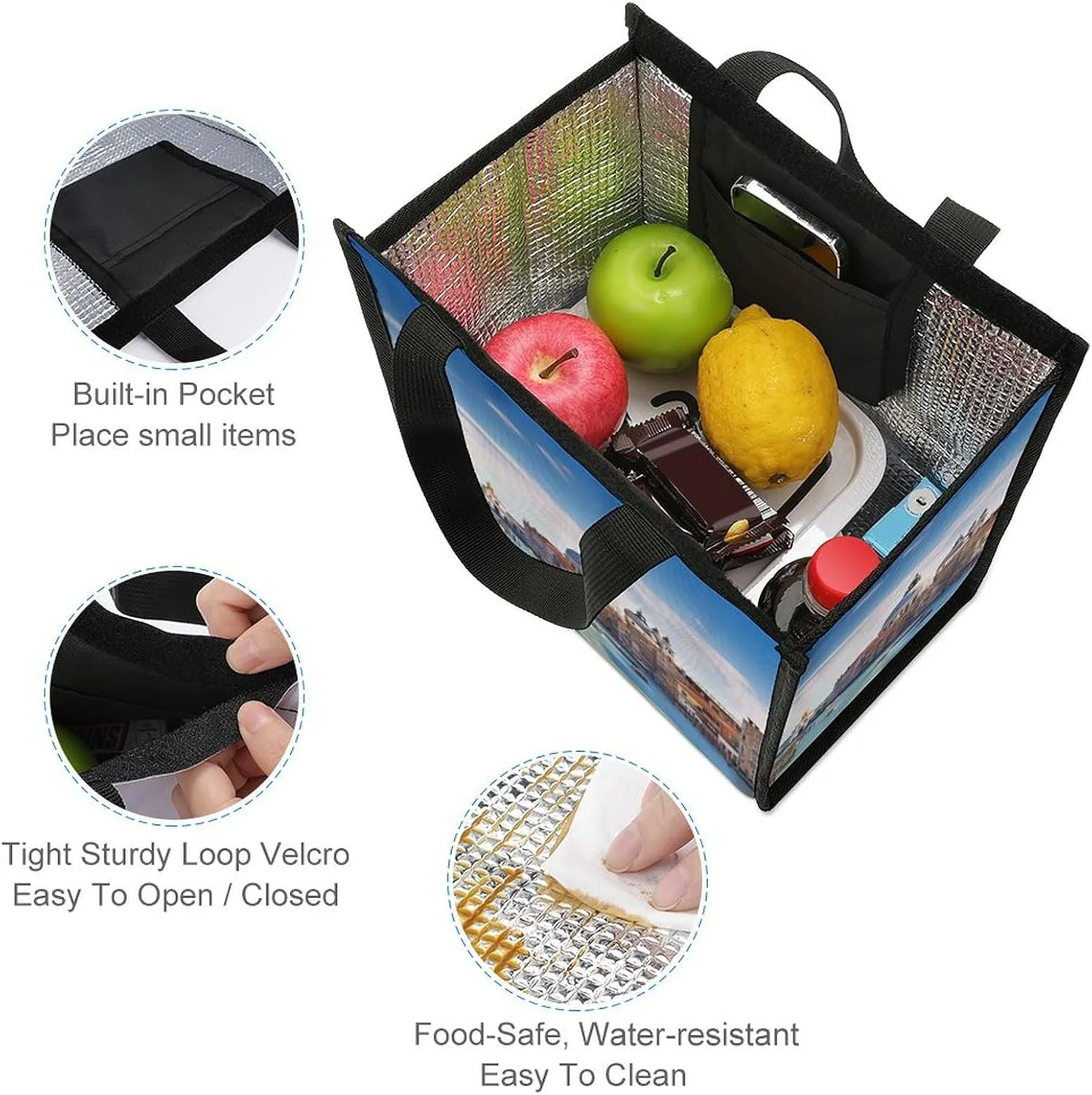 Lunch Bag Reusable Insulated Lunch Box for Women Men Leakproof Cooler Bag Grand Canal in Italy Portable Lunchbox Adults Small Lunch Tote Bag for Office Work Picnic Travel