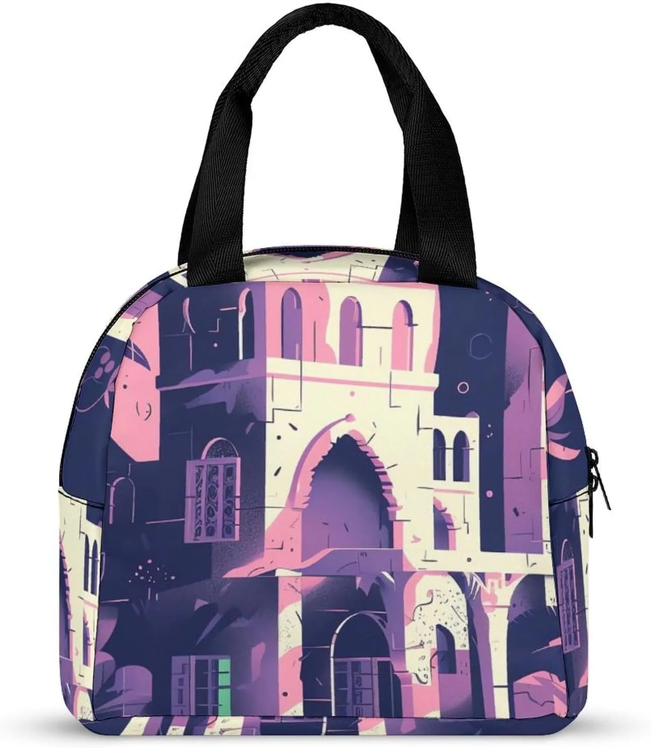 Lunch Bag Reusable Insulated Lunch Box for Women Men Leakproof Cooler Bag Traditional Architecture Portable Lunchbox Adults Small Lunch Tote Bag for Office Work Picnic Travel