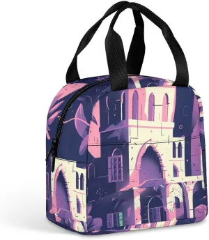 Lunch Bag Reusable Insulated Lunch Box for Women Men Leakproof Cooler Bag Traditional Architecture Portable Lunchbox Adults Small Lunch Tote Bag for Office Work Picnic Travel