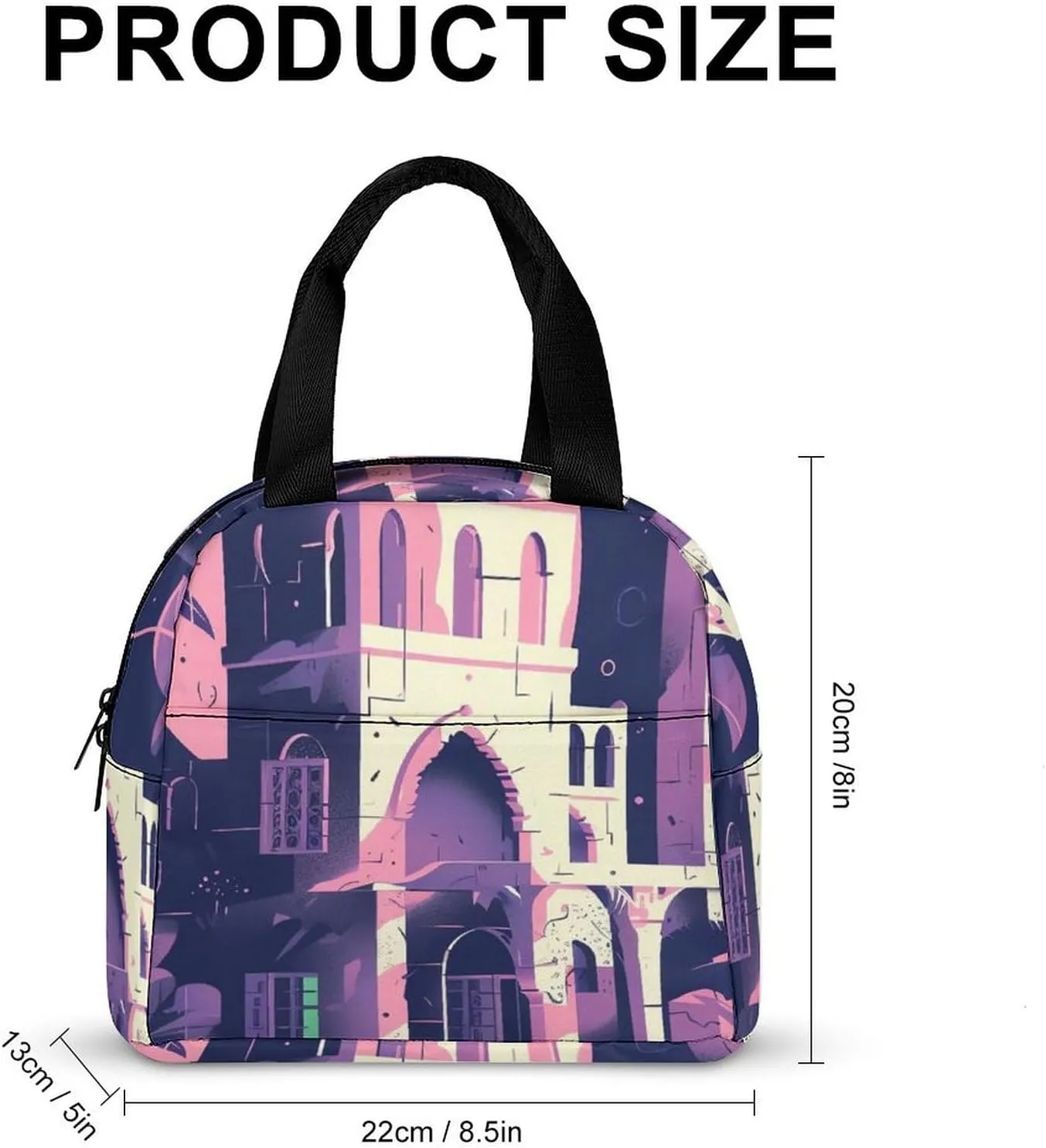 Lunch Bag Reusable Insulated Lunch Box for Women Men Leakproof Cooler Bag Traditional Architecture Portable Lunchbox Adults Small Lunch Tote Bag for Office Work Picnic Travel