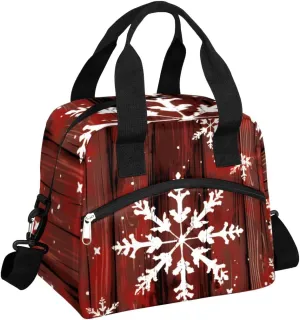 Lunch Bag Reusable Lunch Tote Bag Insulated Thermal Cooler Lunch Box with Adjustable Shoulder Strap Leakproof Meal Prep Lunch Bags for Women Men Work Travel Outdoor Picnic,Icy Christmas Snowflake