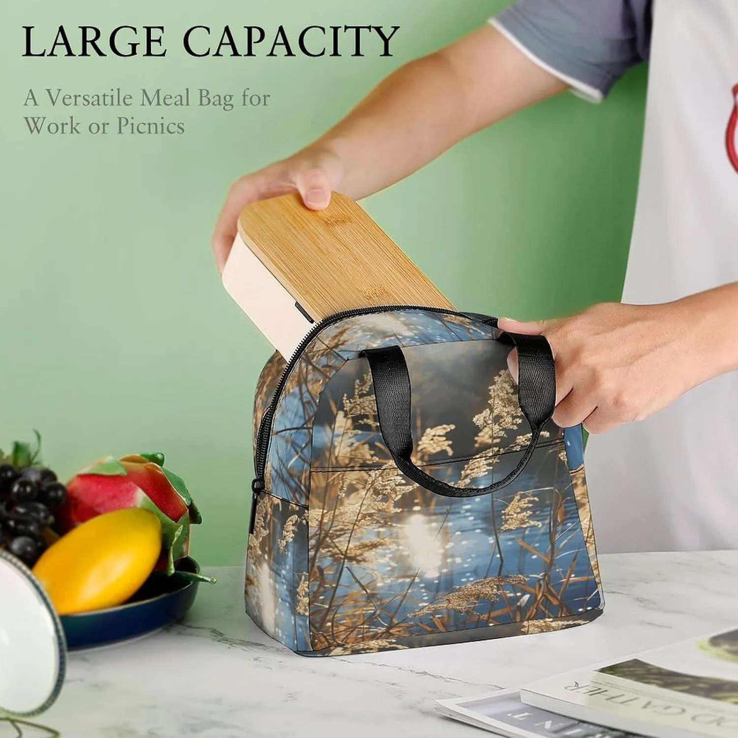Lunch Bag Reusable Reeds on The Water Lunch Box Insulated Keep Warm Bento Box for Women Men Work Ravel