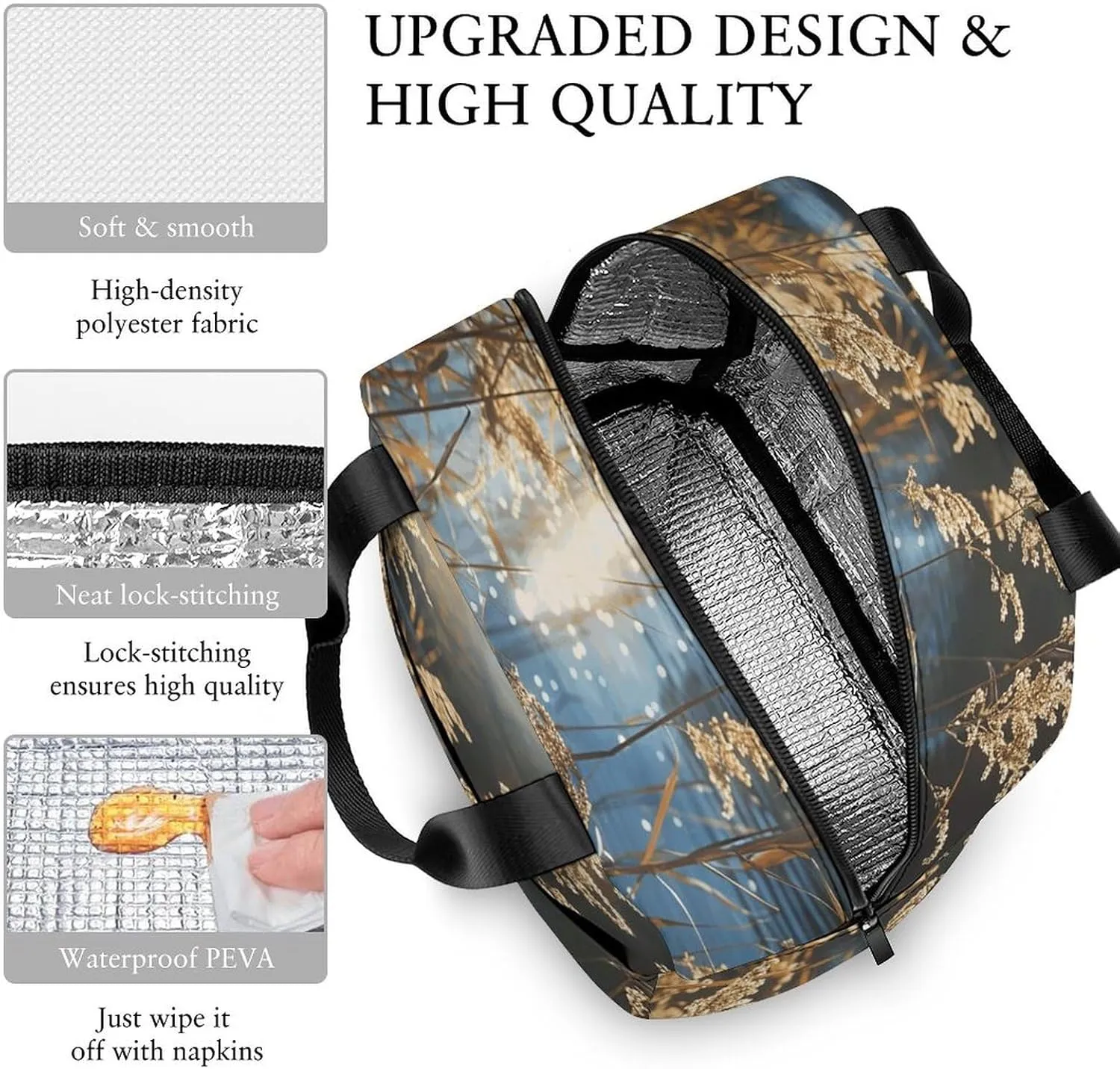 Lunch Bag Reusable Reeds on The Water Lunch Box Insulated Keep Warm Bento Box for Women Men Work Ravel