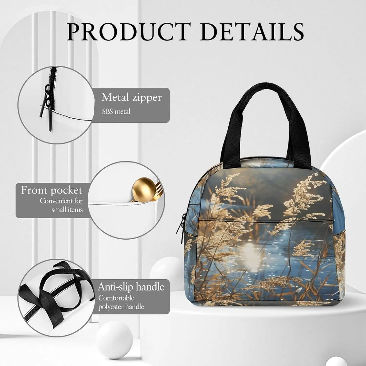 Lunch Bag Reusable Reeds on The Water Lunch Box Insulated Keep Warm Bento Box for Women Men Work Ravel
