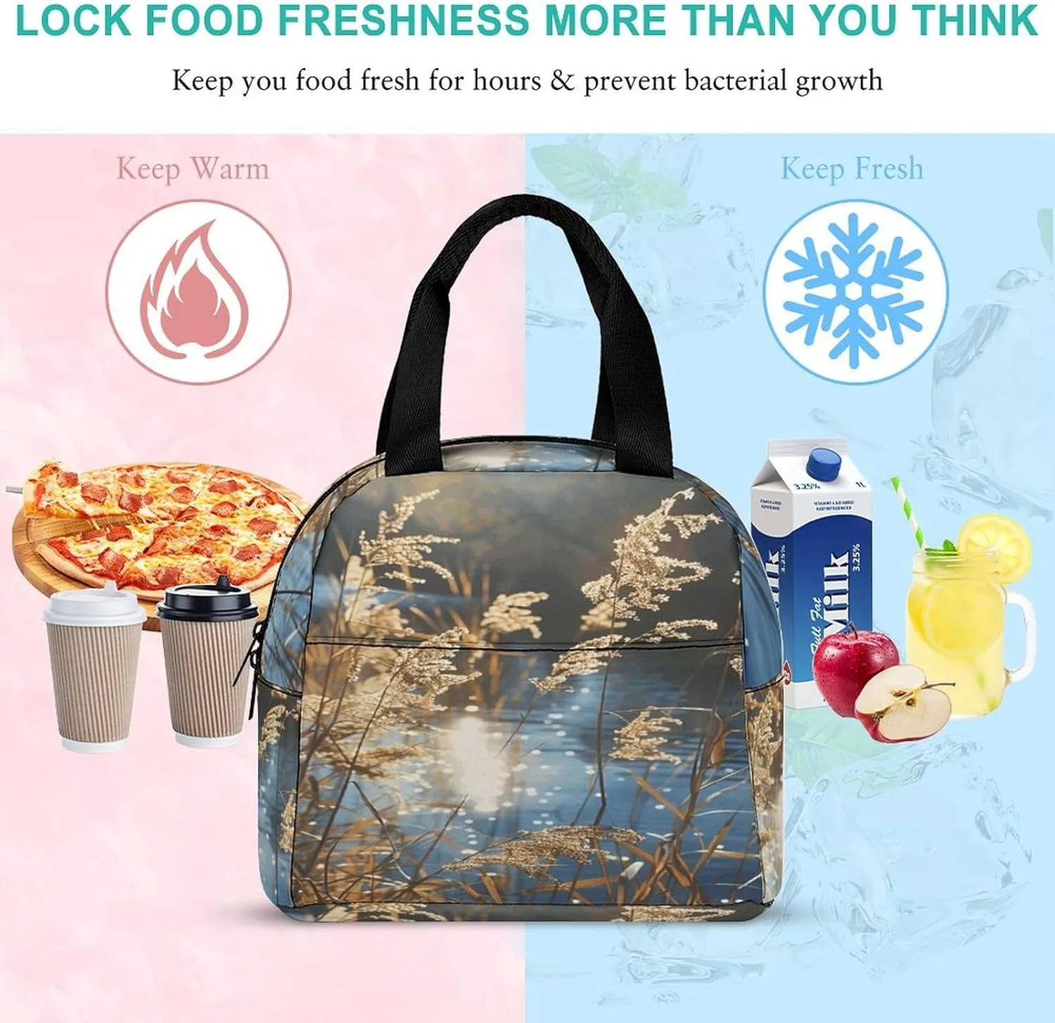 Lunch Bag Reusable Reeds on The Water Lunch Box Insulated Keep Warm Bento Box for Women Men Work Ravel
