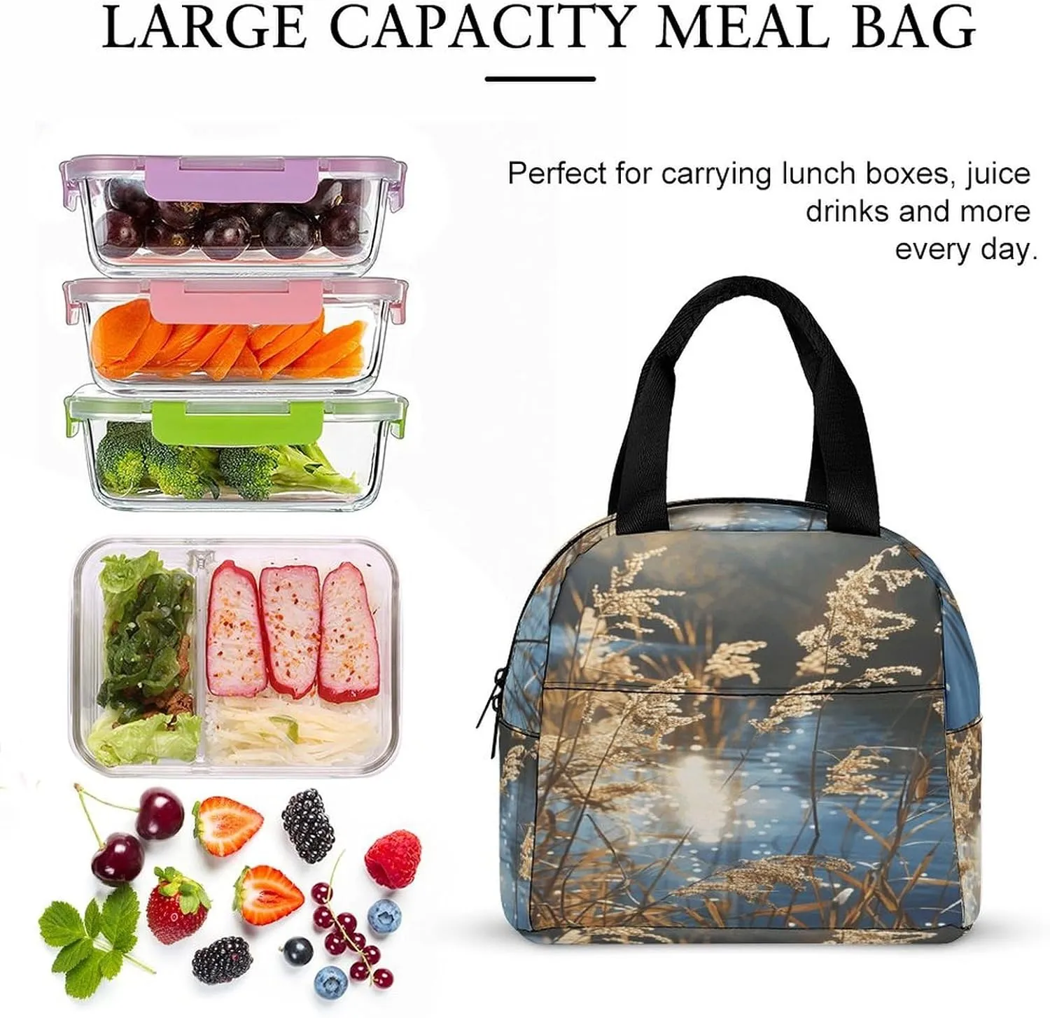 Lunch Bag Reusable Reeds on The Water Lunch Box Insulated Keep Warm Bento Box for Women Men Work Ravel
