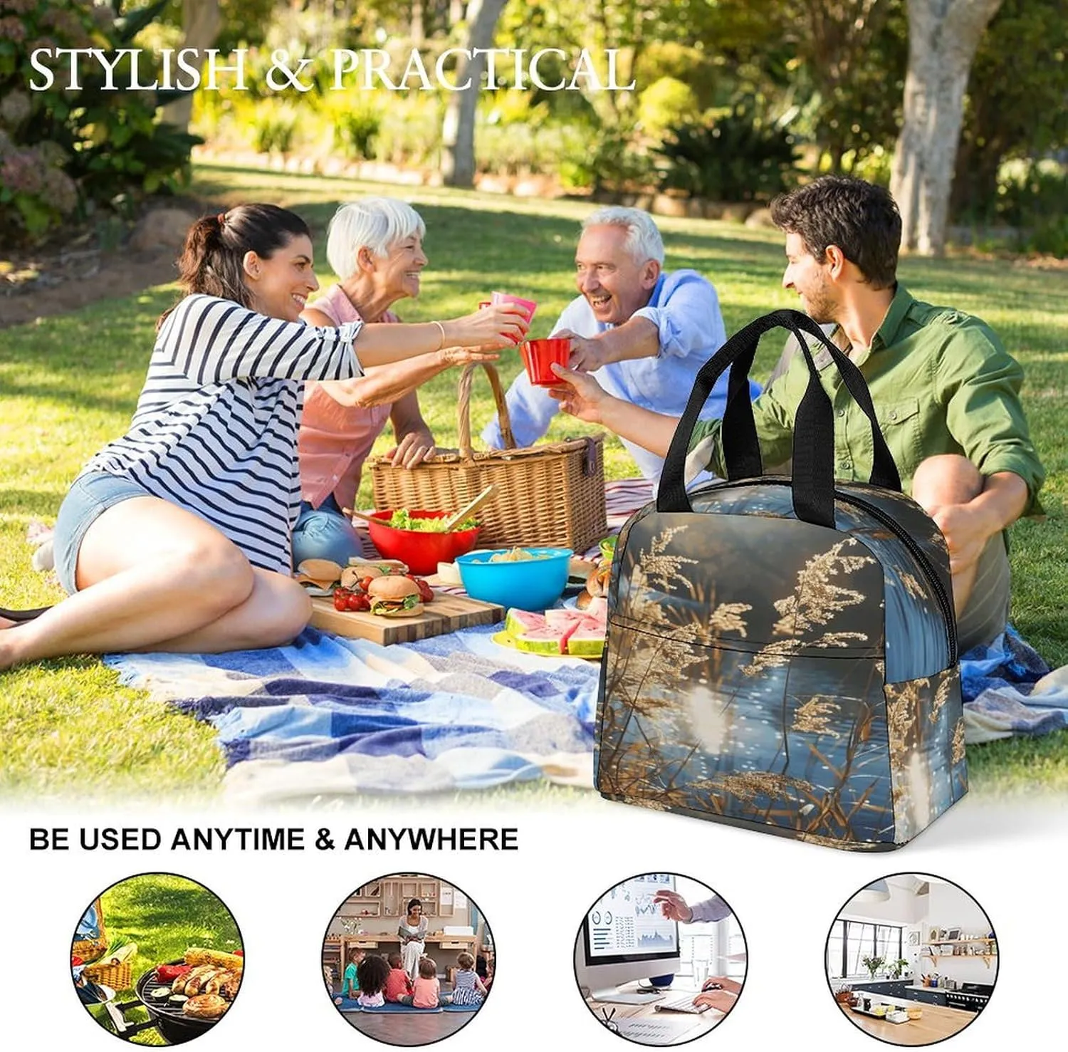 Lunch Bag Reusable Reeds on The Water Lunch Box Insulated Keep Warm Bento Box for Women Men Work Ravel