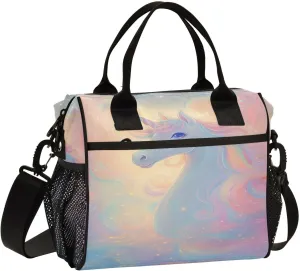 Lunch Bag Unicorn with Rainbow Mane Women Men Adult Reusable Leakproof Large Spacious Cooler Tote Insulated Lunch Box for Work Office Travel Picnic, Medium