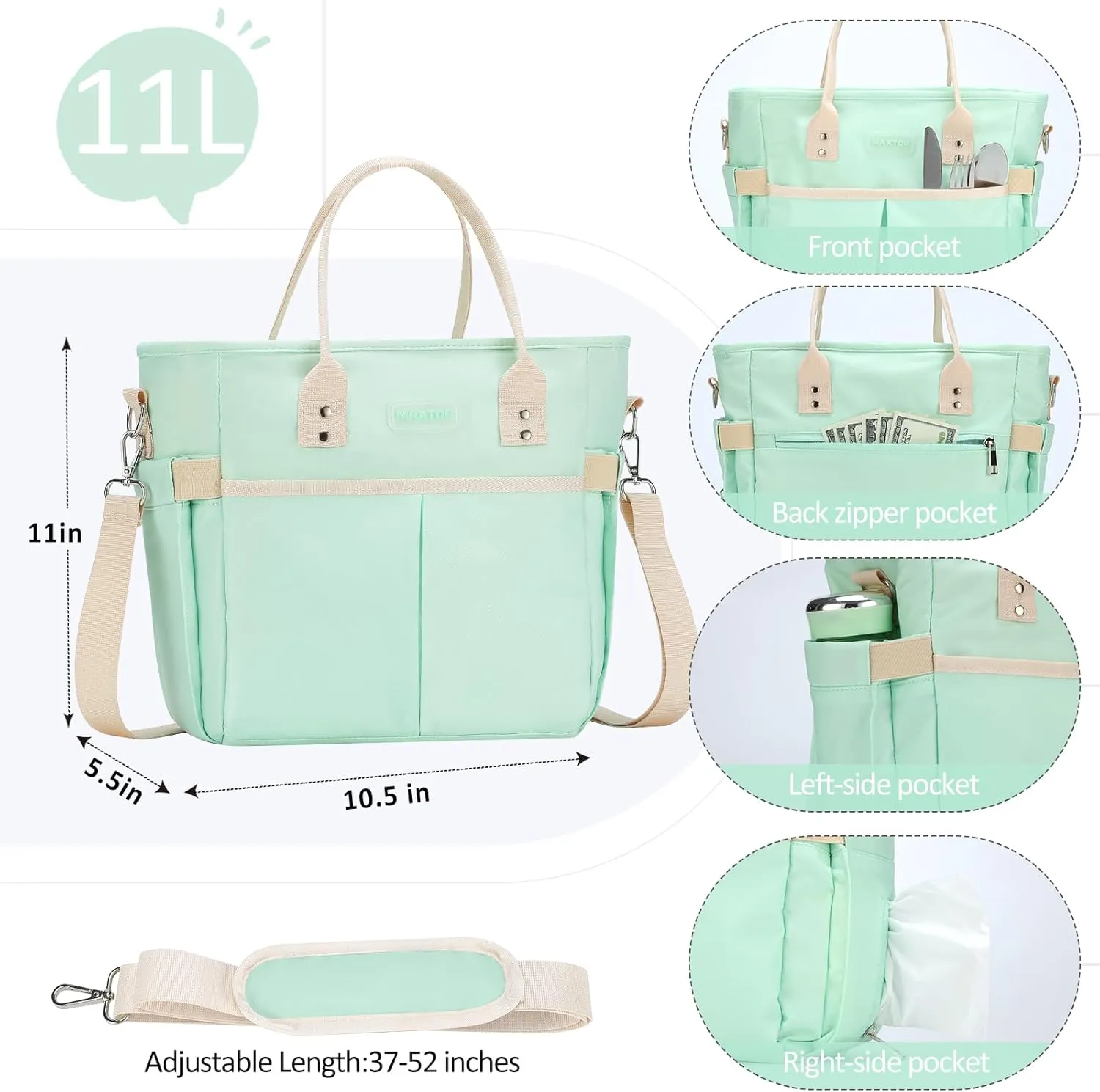 Lunch Bag Women for Work Insulated Thermal Lunch Box with Wide-Open Pocket Reusable Leakproof Lunch Cooler Bags with Removable Shoulder Strap for Adult Ladies Teacher Nurse in Office Picnic Travel