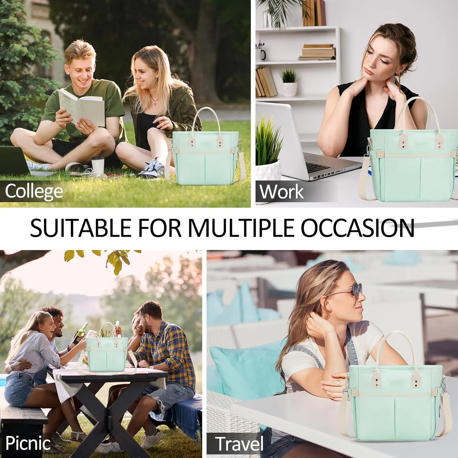 Lunch Bag Women for Work Insulated Thermal Lunch Box with Wide-Open Pocket Reusable Leakproof Lunch Cooler Bags with Removable Shoulder Strap for Adult Ladies Teacher Nurse in Office Picnic Travel