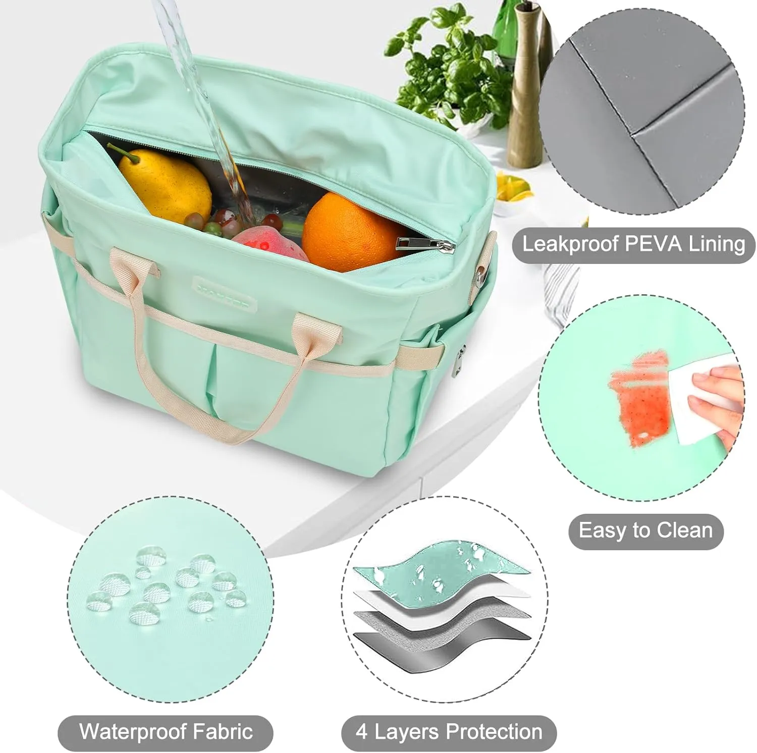 Lunch Bag Women for Work Insulated Thermal Lunch Box with Wide-Open Pocket Reusable Leakproof Lunch Cooler Bags with Removable Shoulder Strap for Adult Ladies Teacher Nurse in Office Picnic Travel