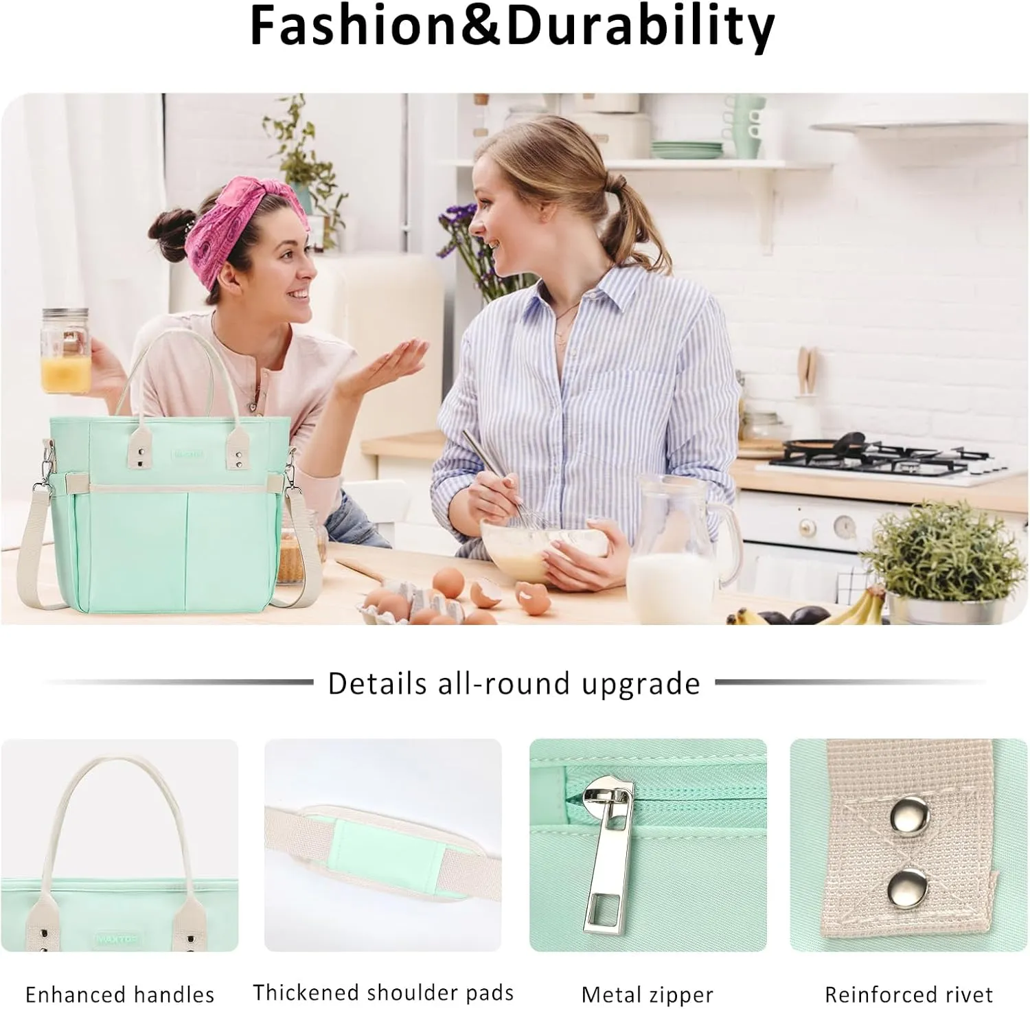 Lunch Bag Women for Work Insulated Thermal Lunch Box with Wide-Open Pocket Reusable Leakproof Lunch Cooler Bags with Removable Shoulder Strap for Adult Ladies Teacher Nurse in Office Picnic Travel