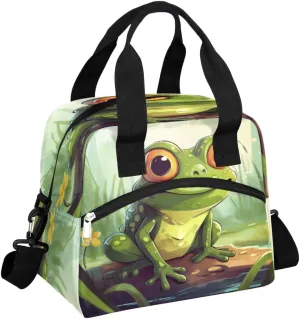 Lunch Bag Women Green Frog Insulated Lunch Bag Men Lunch Box Waterproof Thermal Cooler Tote Bags with Shoulder Strap Cute Pond Frog Lunch Tote Bag for Work, Picnic, Travel for Adult