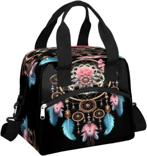 Lunch Bag Women Gypsy Dream Catcher Insulated Lunch Bag Men Lunch Box Waterproof Thermal Cooler Tote Bags with Shoulder Strap Ethnic Design Lunch Tote Bag for Work, Picnic, Travel for Adult