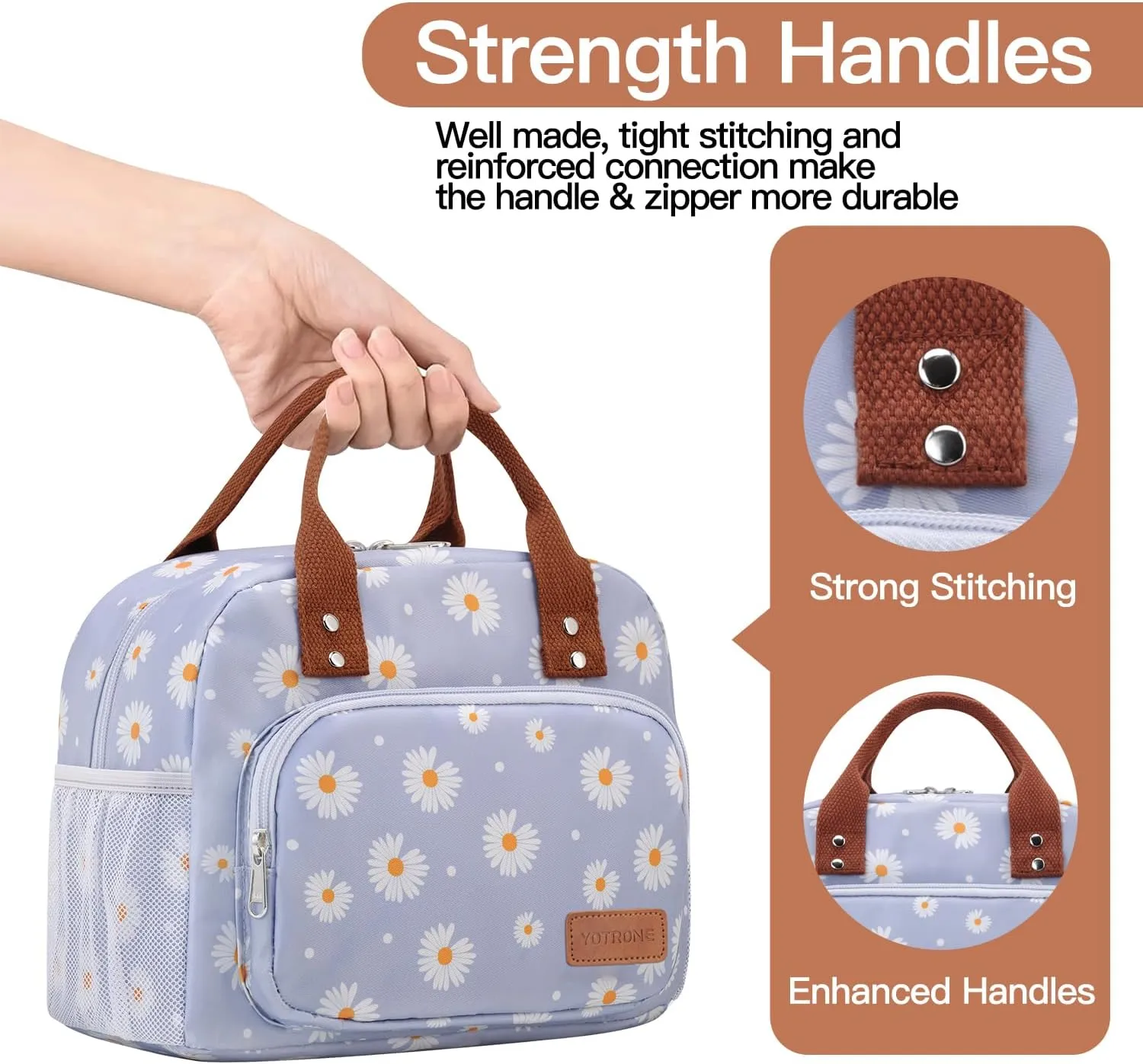 Lunch Bag Women, Lunch Box Lunch Bag for Women Men Work Adult Insulated Cute Small Lunch Tote Bag, Large Capacity Reusable Cooler Containers for Travel Picnic Office or Beach(Blue Daisy)