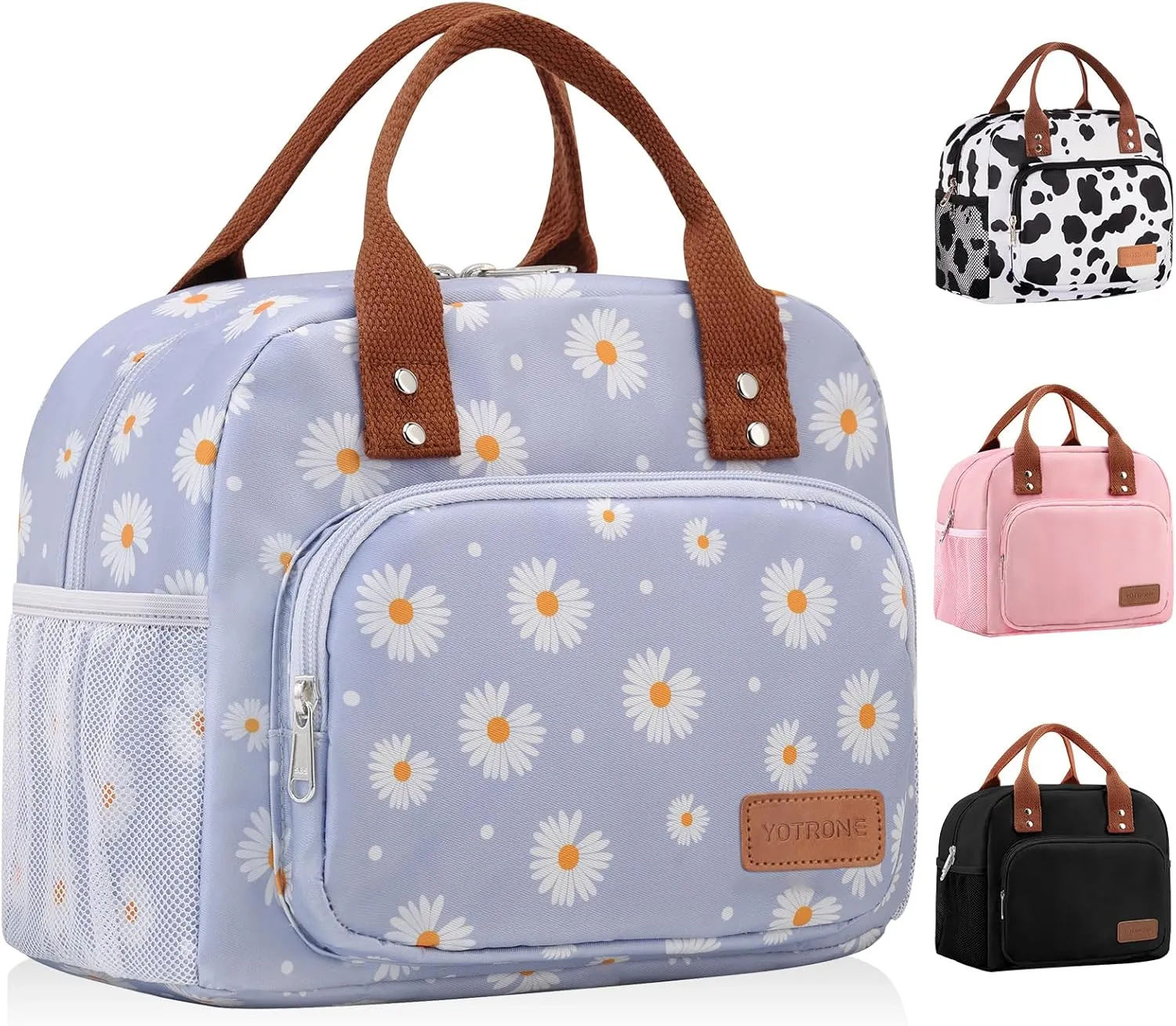 Lunch Bag Women, Lunch Box Lunch Bag for Women Men Work Adult Insulated Cute Small Lunch Tote Bag, Large Capacity Reusable Cooler Containers for Travel Picnic Office or Beach(Blue Daisy)
