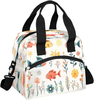 Lunch Bag Women Ocean Fishes Insulated Lunch Bag Men Lunch Box Waterproof Thermal Cooler Tote Bags with Shoulder Strap Underwater Seaweed Lunch Tote Bag for Work, Picnic, Travel for Adult