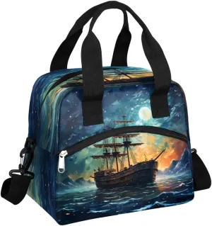 Lunch Bag Women Ocean Ship Insulated Lunch Bag Men Lunch Box Waterproof Thermal Cooler Tote Bags with Shoulder Strap Maritime Lunch Tote Bag for Work, Picnic, Travel for Adult