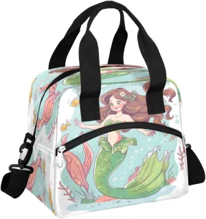 Lunch Bag Women Underwater Pretty Mermaid Insulated Lunch Bag Men Lunch Box Waterproof Thermal Cooler Tote Bags with Shoulder Strap Coral Seaweed Lunch Tote Bag for Work, Picnic, Travel for Adult