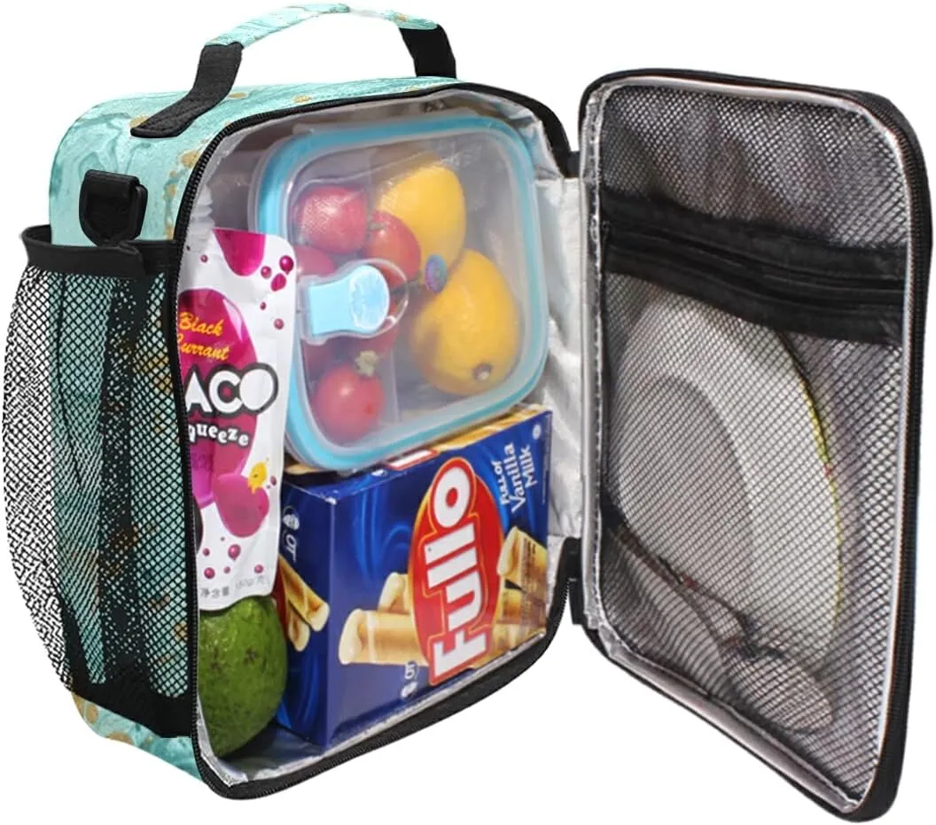 Lunch Bags for Boys Girls, Turquoise Marble Texture Reusable Insulated Lunch Box Thermal Meal Tote Kit, Lunch Cooler Bag Organizer with Adjustable Shoulder Strap