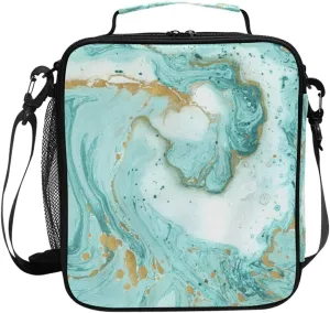 Lunch Bags for Boys Girls, Turquoise Marble Texture Reusable Insulated Lunch Box Thermal Meal Tote Kit, Lunch Cooler Bag Organizer with Adjustable Shoulder Strap