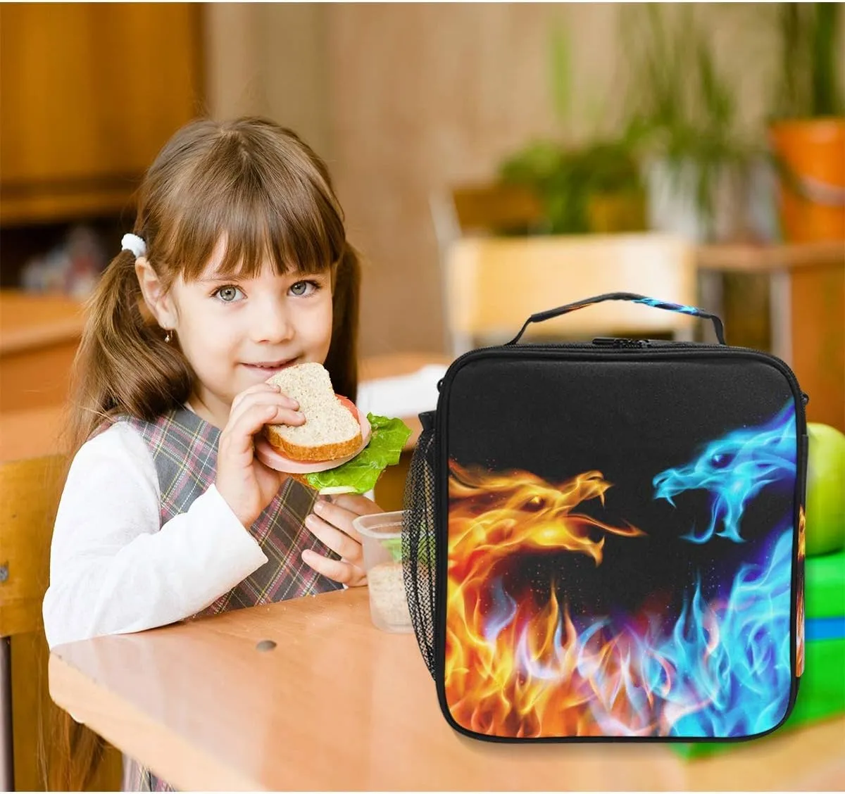 Lunch Box Bag Abstract Fiery Dragons Pattern Lunchbox Insulated Thermal Cooler Ice Adjustable Shoulder Strap for Women Men Boys Girls