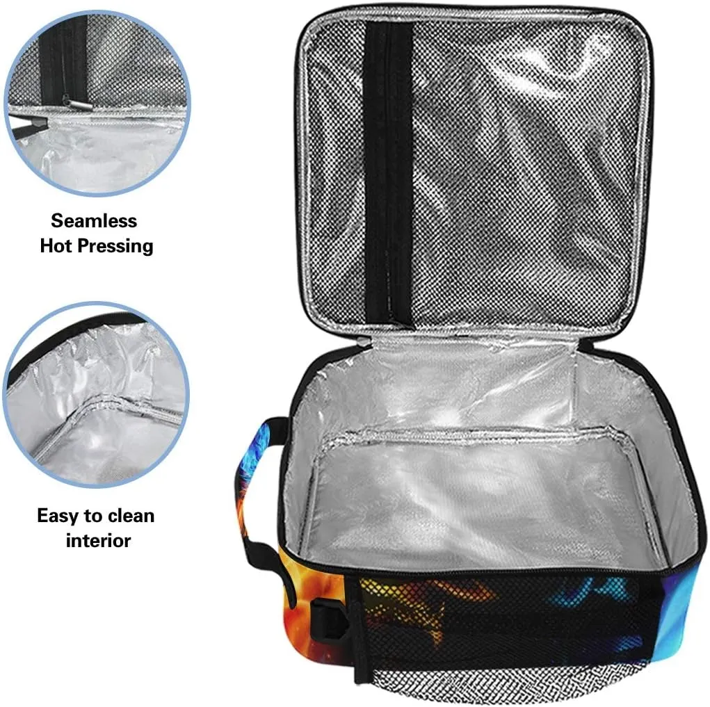 Lunch Box Bag Abstract Fiery Dragons Pattern Lunchbox Insulated Thermal Cooler Ice Adjustable Shoulder Strap for Women Men Boys Girls