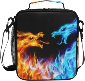 Lunch Box Bag Abstract Fiery Dragons Pattern Lunchbox Insulated Thermal Cooler Ice Adjustable Shoulder Strap for Women Men Boys Girls