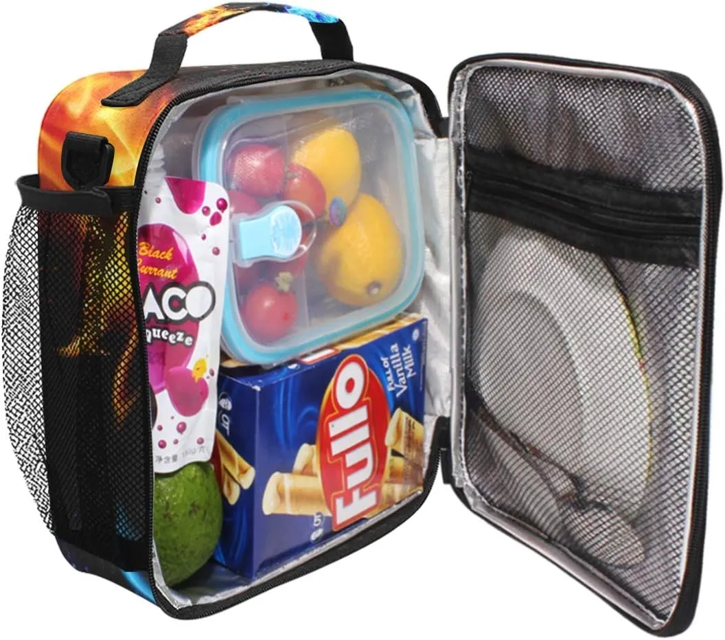 Lunch Box Bag Abstract Fiery Dragons Pattern Lunchbox Insulated Thermal Cooler Ice Adjustable Shoulder Strap for Women Men Boys Girls