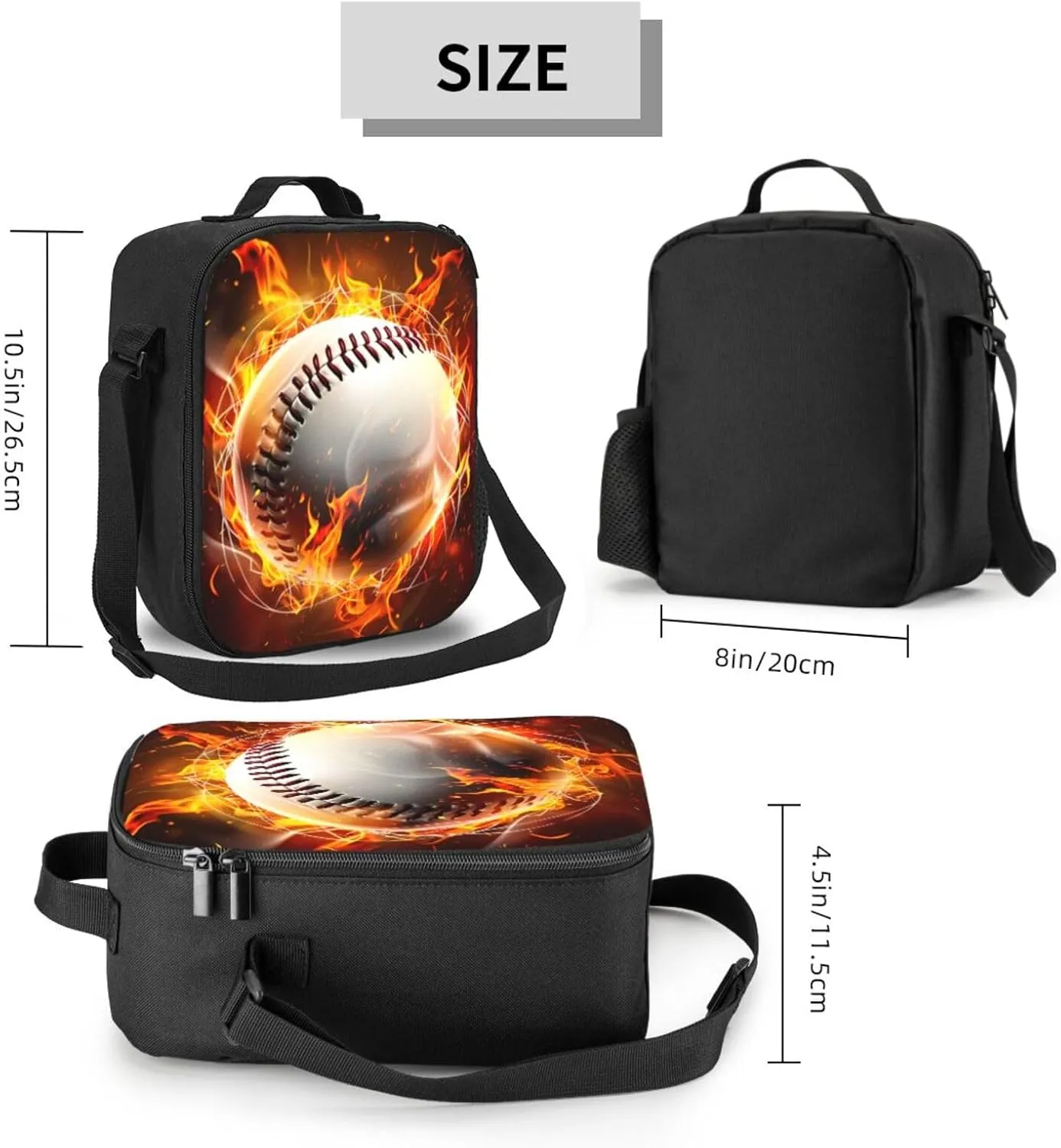 Lunch Box Baseball Lunch Bag Women Men Lunch Tote Bag Portable With Adjustable Shoulder Strap Reusable Insulated Cooler for Work Offices Camping Picnic Beach Hiking