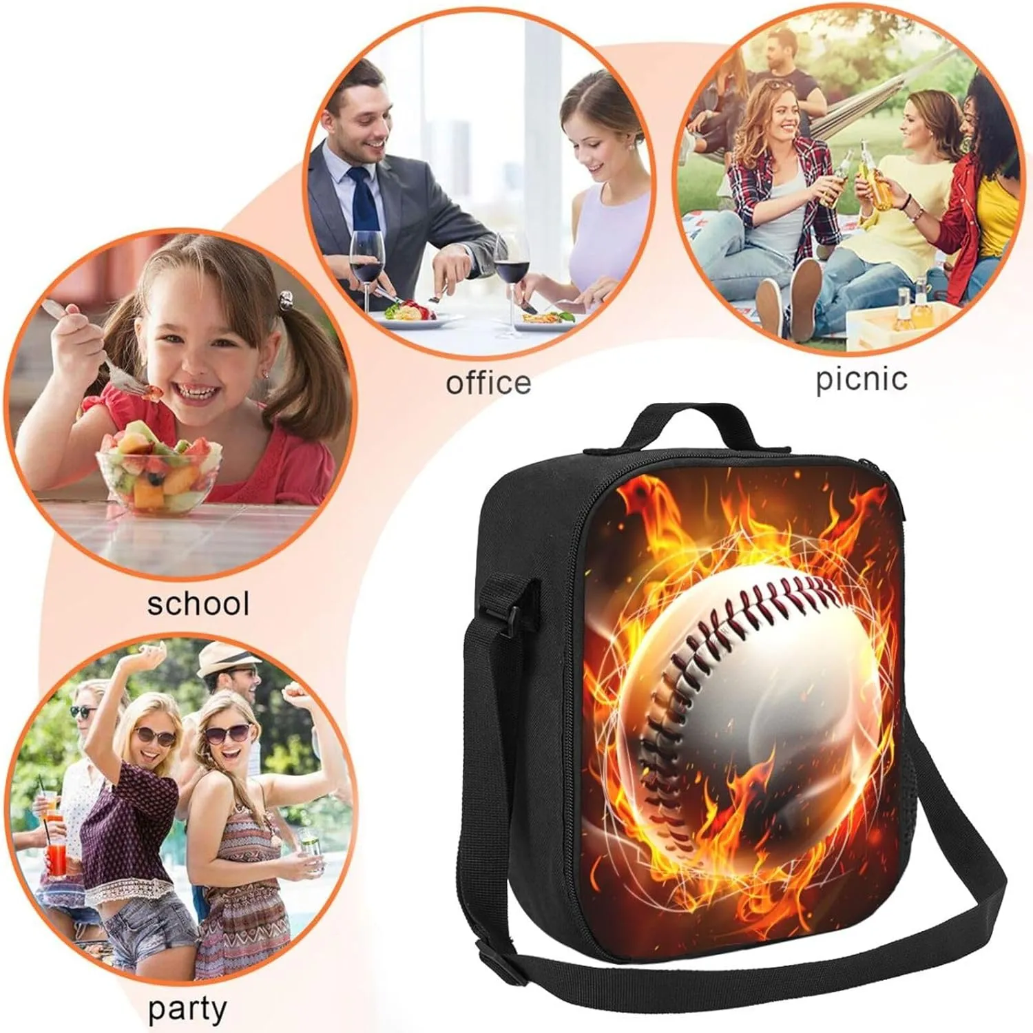 Lunch Box Baseball Lunch Bag Women Men Lunch Tote Bag Portable With Adjustable Shoulder Strap Reusable Insulated Cooler for Work Offices Camping Picnic Beach Hiking