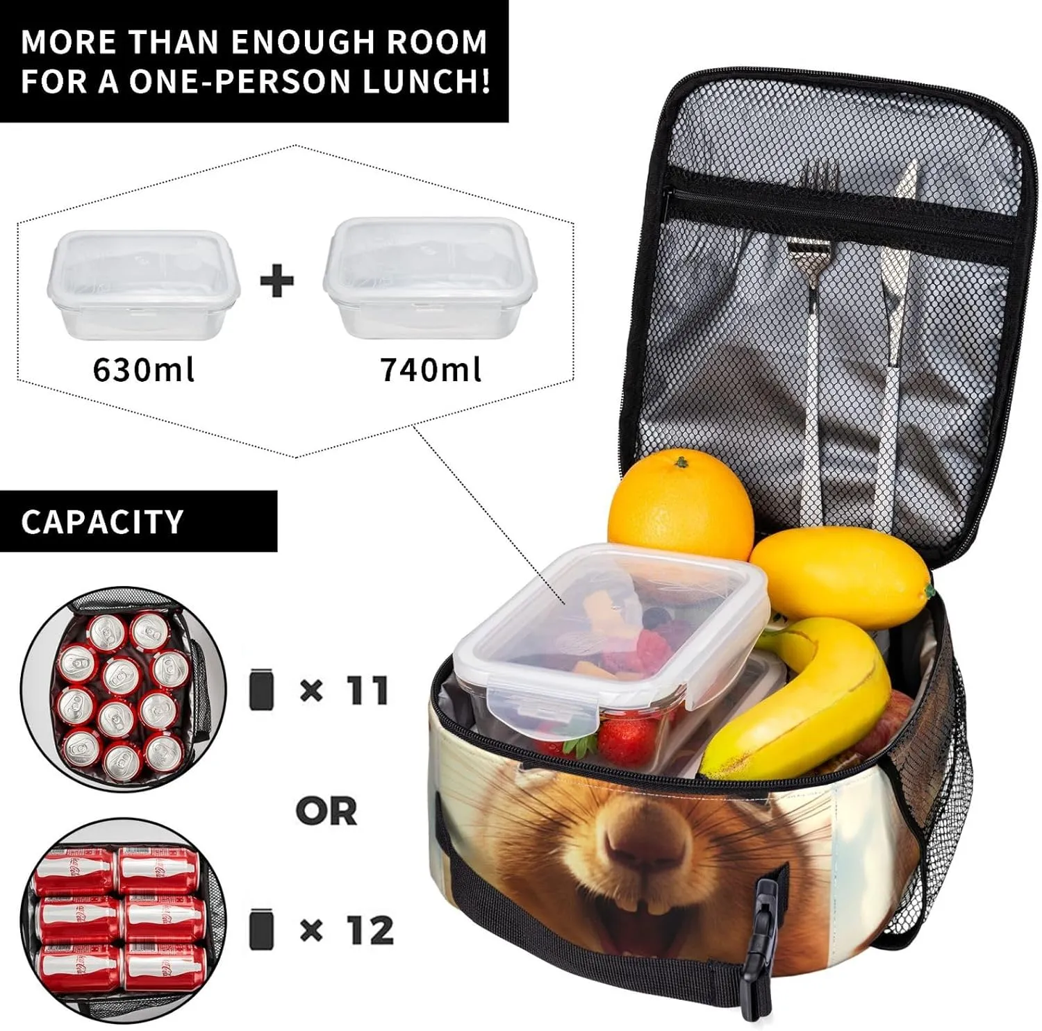 Lunch Box for Adults Women Girls Boys Kids Cute Squirrel Lunch Box Insulated Cooler Reusable Lunch Bag Container Gifts for Work Office Picnic Travel School