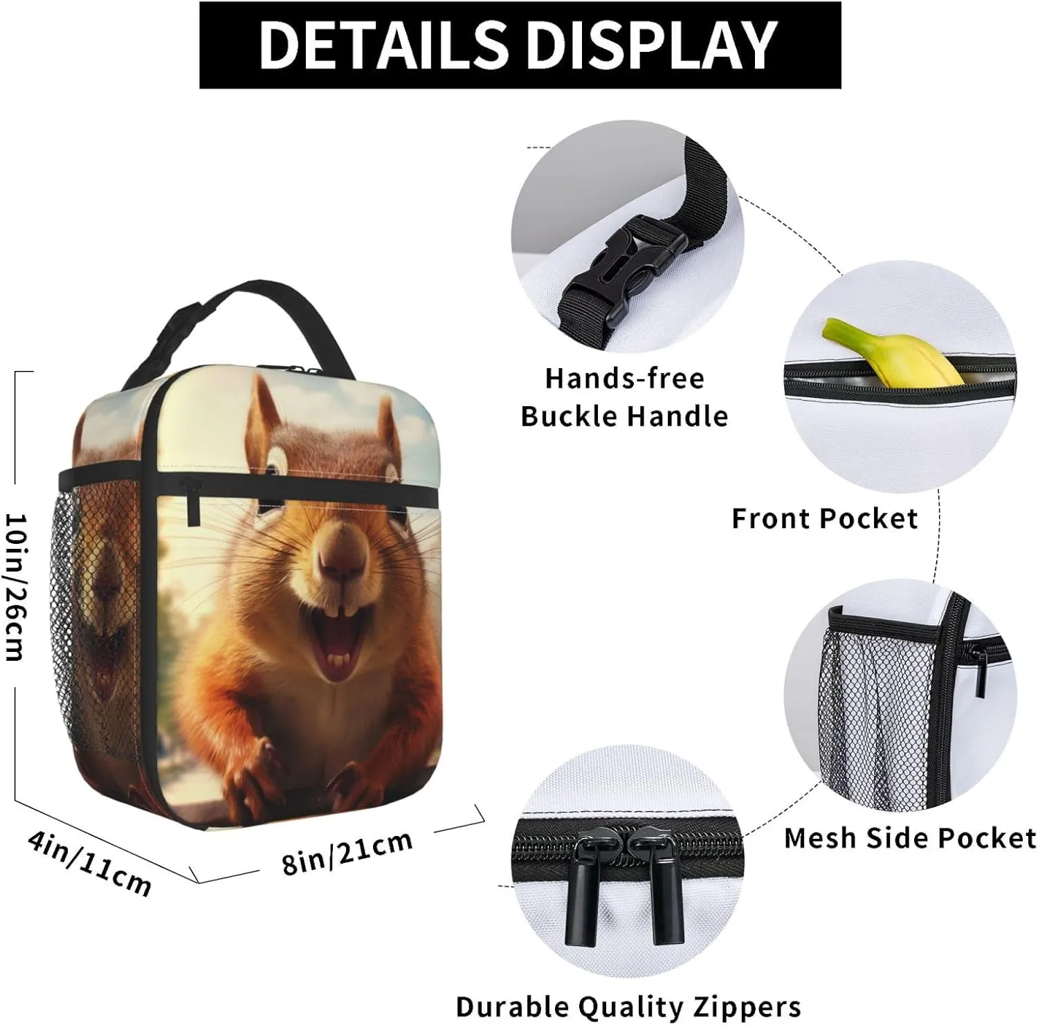 Lunch Box for Adults Women Girls Boys Kids Cute Squirrel Lunch Box Insulated Cooler Reusable Lunch Bag Container Gifts for Work Office Picnic Travel School