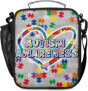 Lunch Box for Boys Girls - Autism Awareness Heart Reusable Insulated Lunch Bags for Kids - Large Capacity Cooler Back to School Lunch Thermal Meal Tote Kit