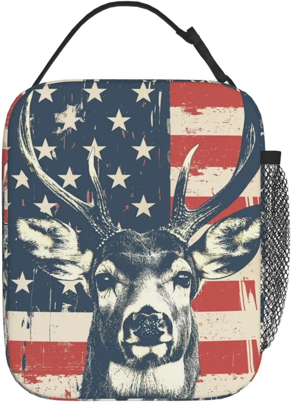 Lunch Box for Kids Adults Girls Boys Deer American Flag Lunch Bag Cooler Tote Reusable Insulated Lunch Bag Container Gifts for Office Picnic Travel Work School