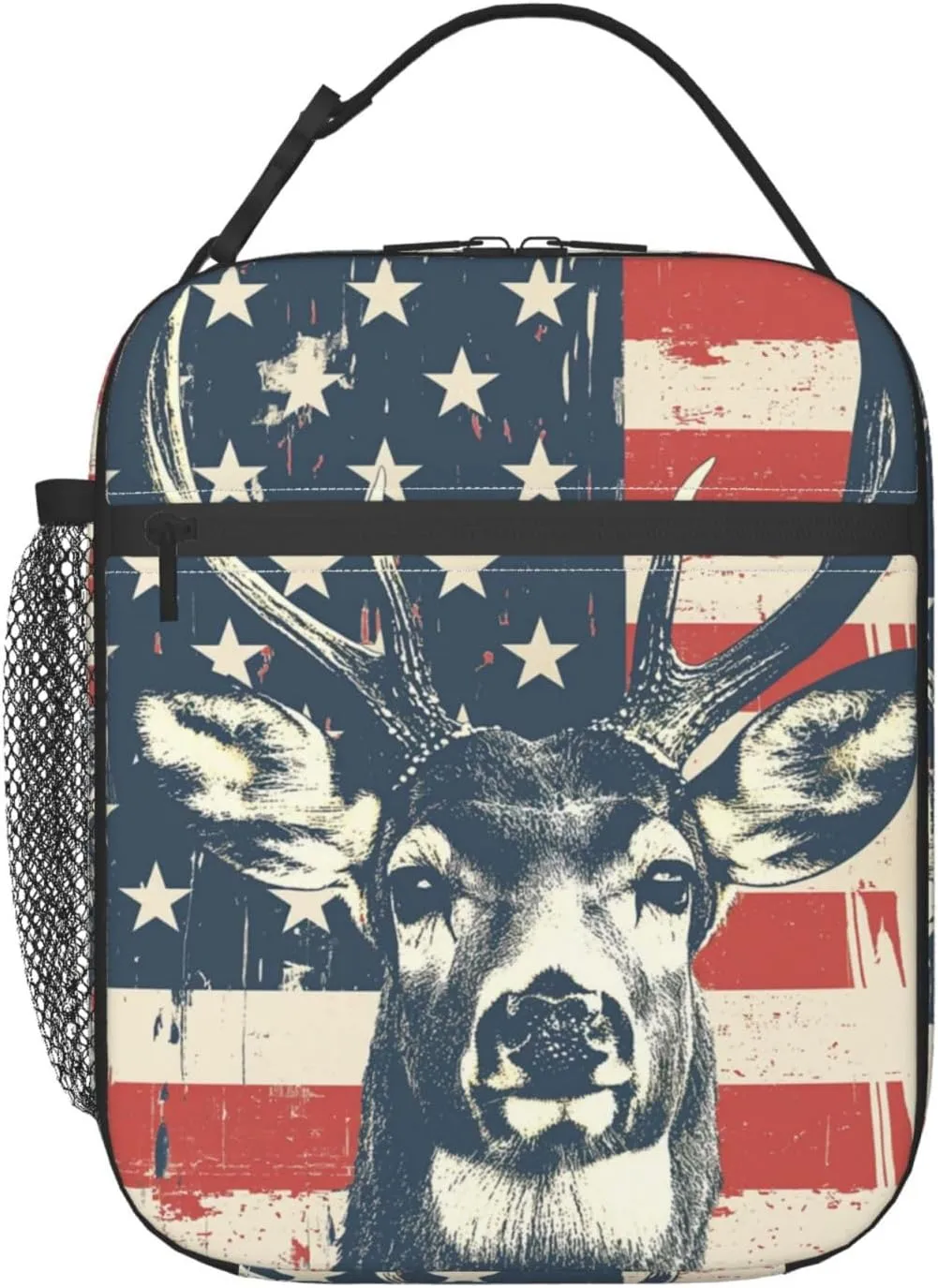 Lunch Box for Kids Adults Girls Boys Deer American Flag Lunch Bag Cooler Tote Reusable Insulated Lunch Bag Container Gifts for Office Picnic Travel Work School