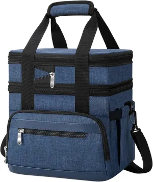 Lunch Box for Men & Women - Double Layer Large Insulated Leakproof Lunch Bag with Adjustable Shoulder Strap, Expandable Adult Lunch Cooler Bag for Work, Office, Travel, Camping-Dark Blue