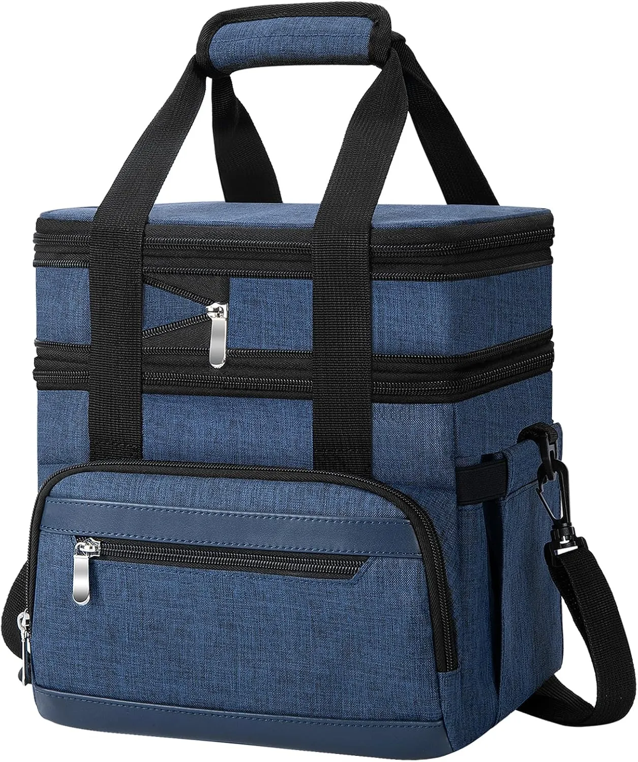 Lunch Box for Men & Women - Double Layer Large Insulated Leakproof Lunch Bag with Adjustable Shoulder Strap, Expandable Adult Lunch Cooler Bag for Work, Office, Travel, Camping-Dark Blue