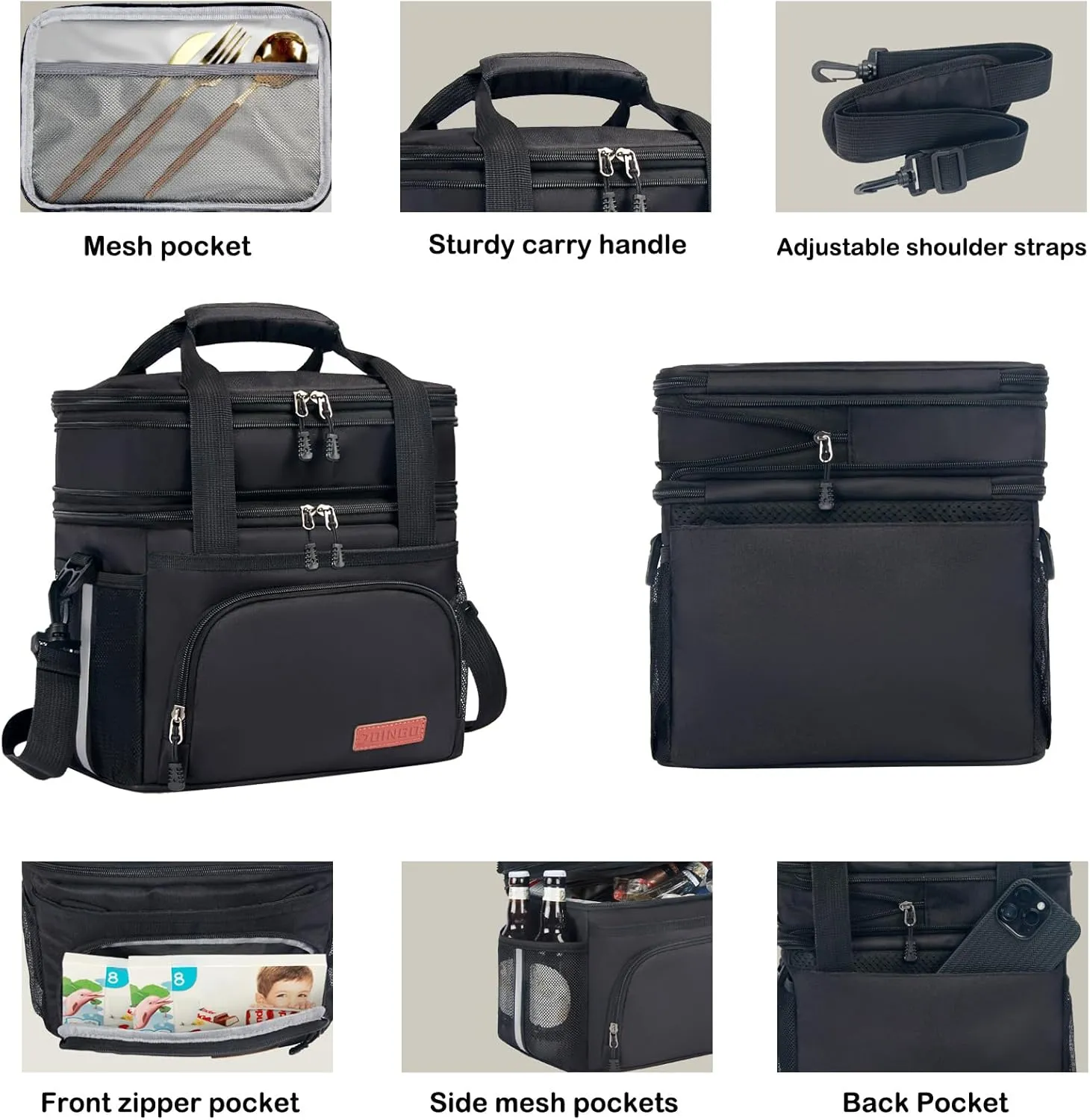 Lunch Box For Men/Women,Large Double-layer Insulated Expandable Reusable Leakproof Cooler Bags For Adults,Lunch Bag With Adjustable Shoulder Strap For Office Travel Picnic（Camo）