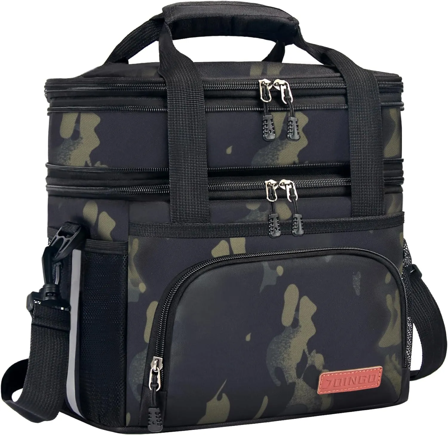 Lunch Box For Men/Women,Large Double-layer Insulated Expandable Reusable Leakproof Cooler Bags For Adults,Lunch Bag With Adjustable Shoulder Strap For Office Travel Picnic（Camo）