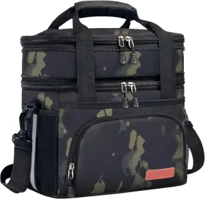 Lunch Box For Men/Women,Large Double-layer Insulated Expandable Reusable Leakproof Cooler Bags For Adults,Lunch Bag With Adjustable Shoulder Strap For Office Travel Picnic（Camo）