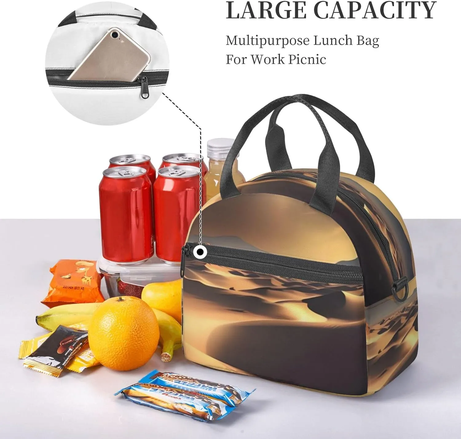 Lunch box for Women Insulated Lunch bag Sahara Desert Lunchbox for Work Picnic Portable Lunch tote