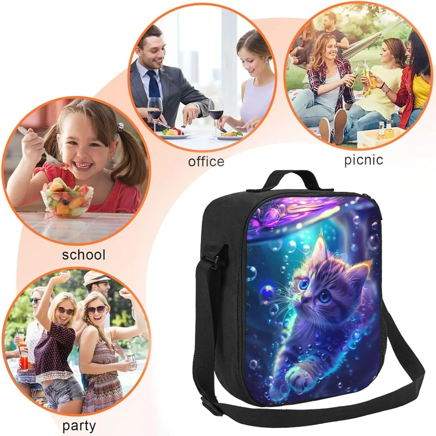 Lunch Box Insulated Lunch Bag, Reusable Portable Bento Lunchbox With Shoulder Strap, Cat Lunch Bag, Funny Cute Cooler Thermal Meal Lunch Tote Bag