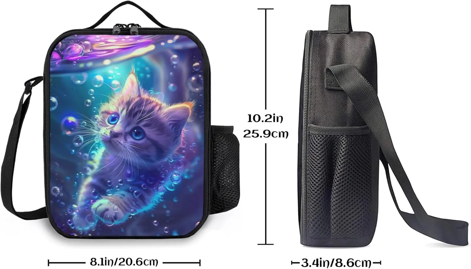 Lunch Box Insulated Lunch Bag, Reusable Portable Bento Lunchbox With Shoulder Strap, Cat Lunch Bag, Funny Cute Cooler Thermal Meal Lunch Tote Bag