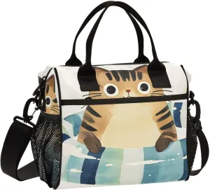Lunch Box Lunch Bag Cartoon Cat Chick for Women Men Reusable Insulated Tote Shoulder Bag for Outdoor Picnic Camping