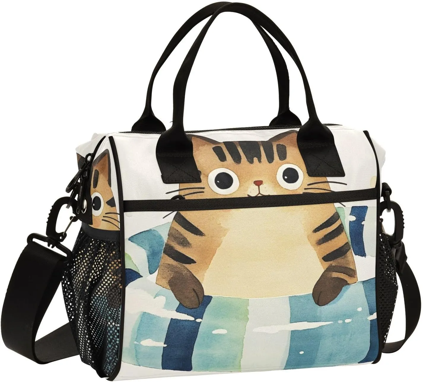 Lunch Box Lunch Bag Cartoon Cat Chick for Women Men Reusable Insulated Tote Shoulder Bag for Outdoor Picnic Camping