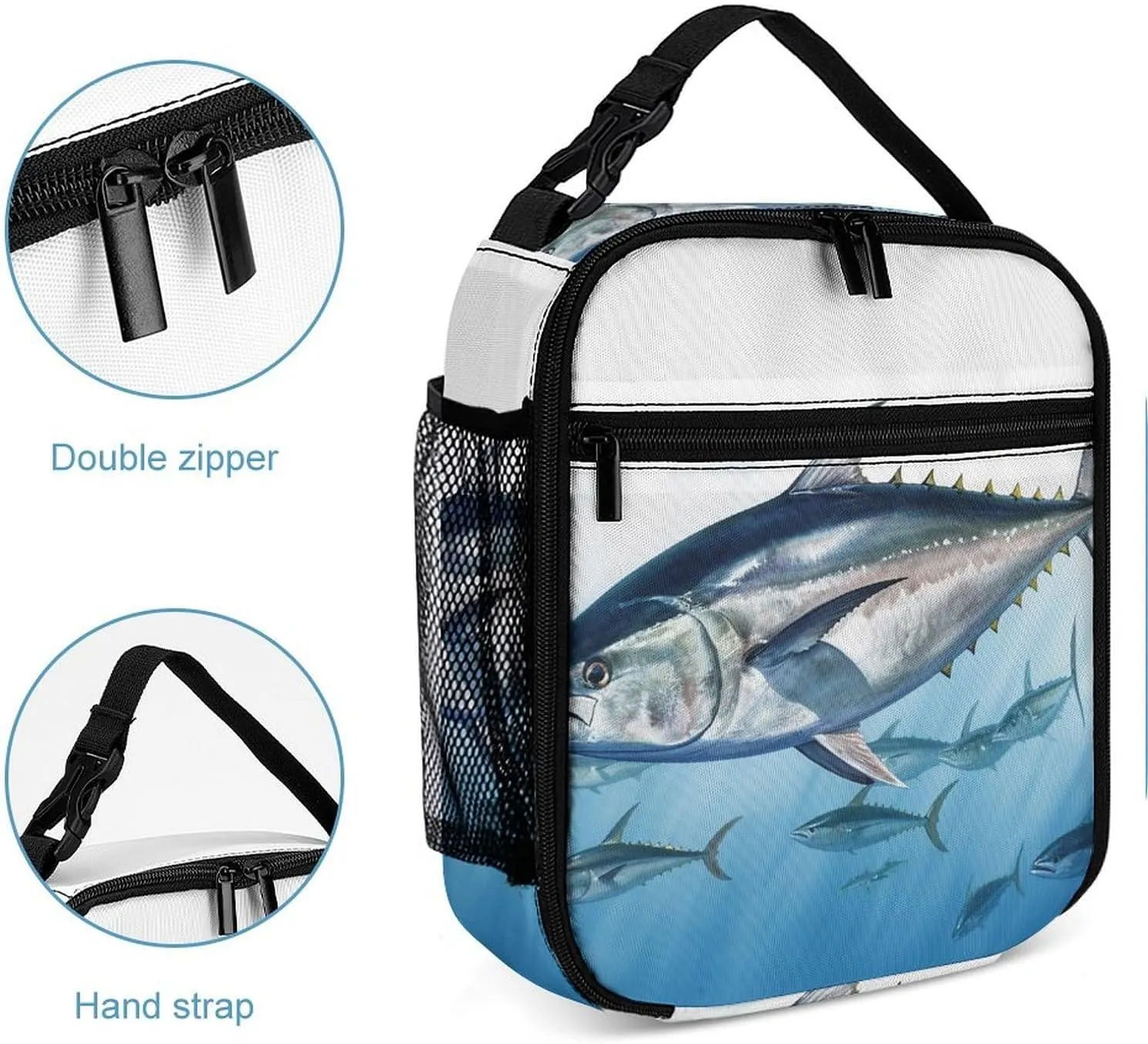 Lunch Box Lunch Bag for Women Adults Men，Reusable Cute Lunch Pail Bag - Leakproof Bluefin Tuna Thunnus Printed Lunch Tote Bags for Work, Travel, Outdoor
