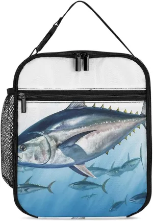 Lunch Box Lunch Bag for Women Adults Men，Reusable Cute Lunch Pail Bag - Leakproof Bluefin Tuna Thunnus Printed Lunch Tote Bags for Work, Travel, Outdoor