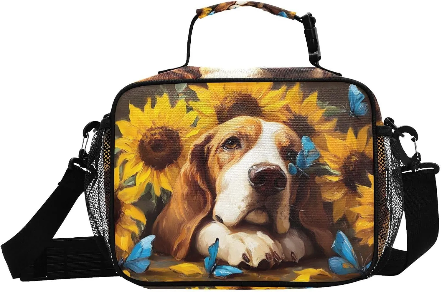 Lunch Boxes Bloodhound Dog Sunlower Cute for Women Men Insulated Lunch Bag for Work, Picnic, Funny Cute Anime Cooler Tote Bag with Adjustable Shoulder Strap