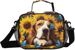Lunch Boxes Bloodhound Dog Sunlower Cute for Women Men Insulated Lunch Bag for Work, Picnic, Funny Cute Anime Cooler Tote Bag with Adjustable Shoulder Strap